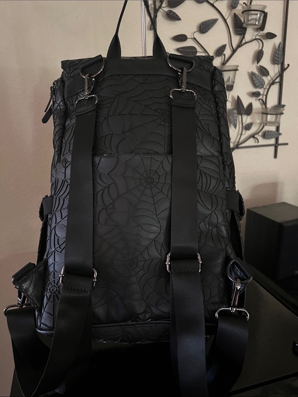 Mumsterville Black Spiderweb Embossed Backpack – Contemporary Urban Style - Picture 4 of 13